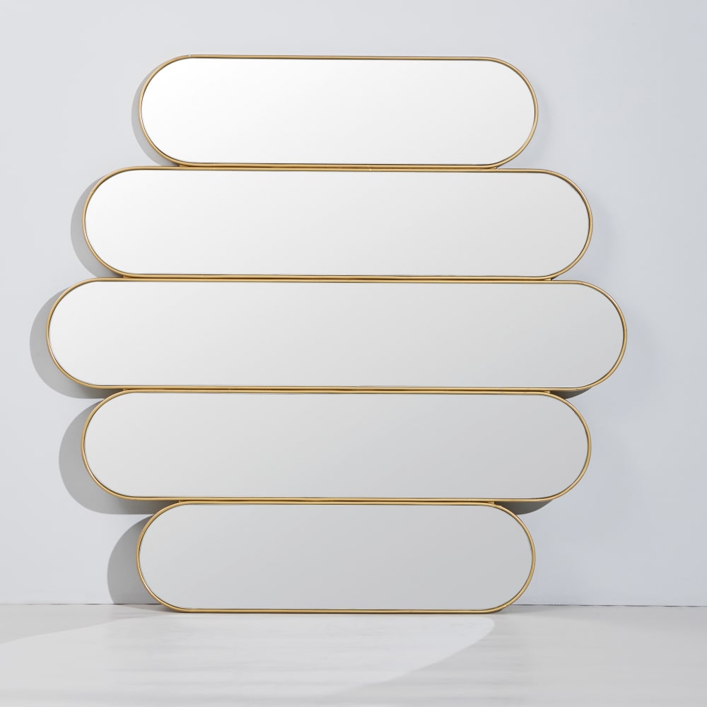 Miroir déstructuré en aluminium doré 110x115