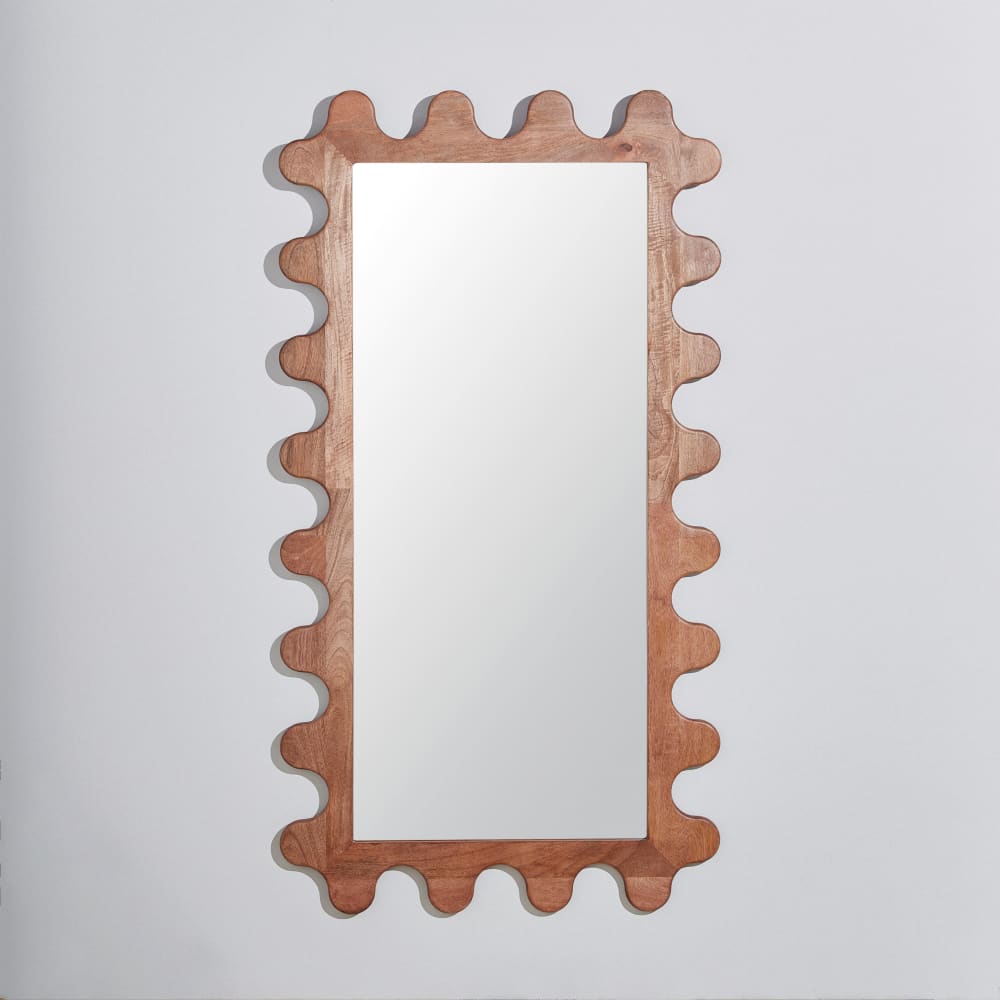 Grand miroir rectangulaire en bois de manguier festonné 91x172