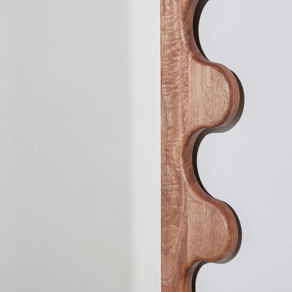 Grand miroir rectangulaire en bois de manguier festonné 91x172