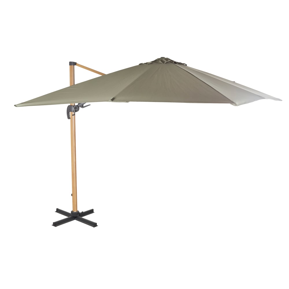 Parasol déporté 3x3m imitation bois et vert kaki