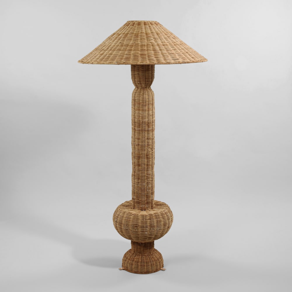 Lampadaire extérieur sans fil et rechargeable en rotin H153