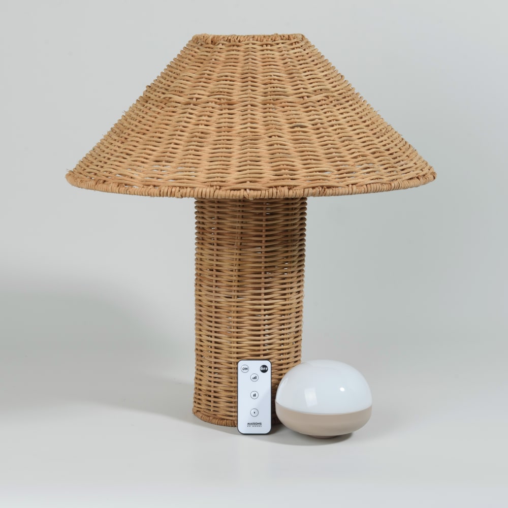 Lampe extérieure sans fil et rechargeable en rotin