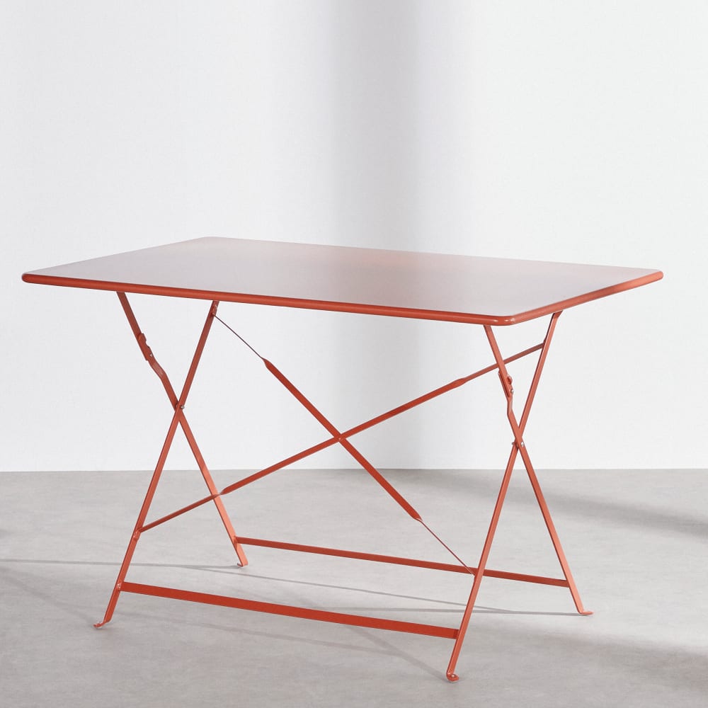 Table de jardin pliable en acier terracotta, 4 personnes, L110 cm