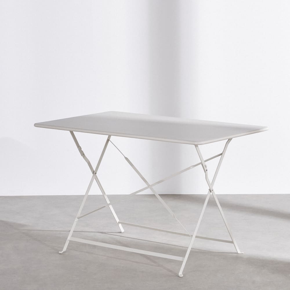 Table de jardin en acier coloris argile, 4 personnes, L110 cm