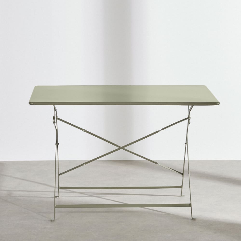 Table de jardin pliable en acier vert kaki 4 personnes L110