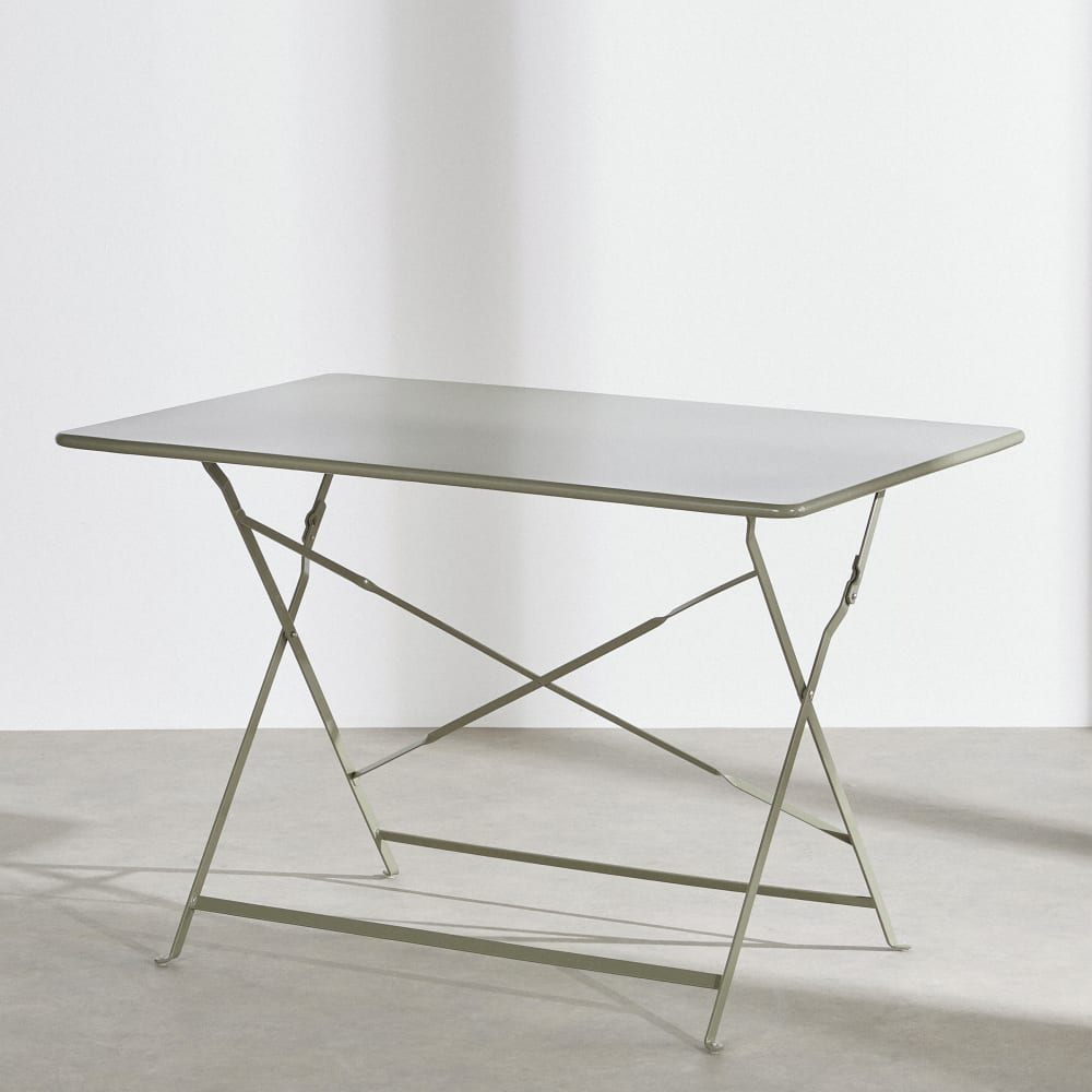 Table de jardin pliable en acier vert kaki 4 personnes L110