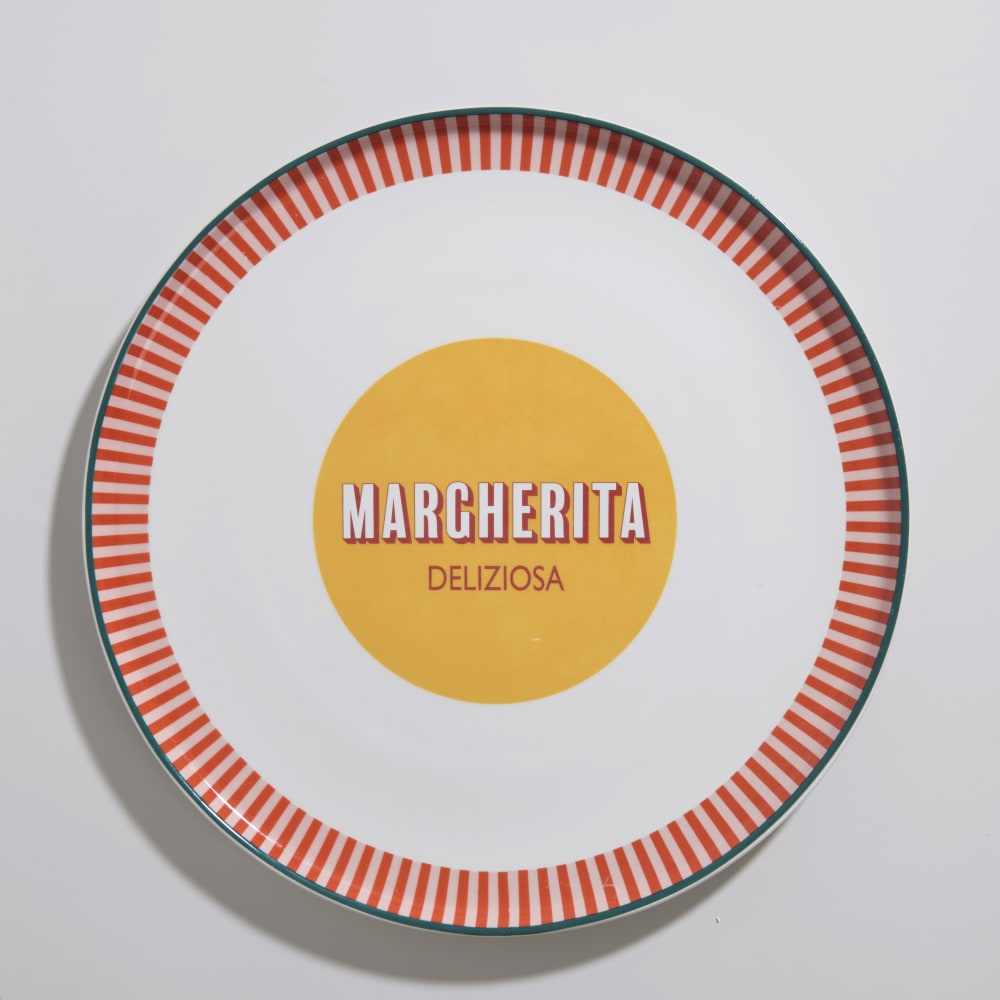 Plato para pizza de cerámica blanca, amarilla y naranja