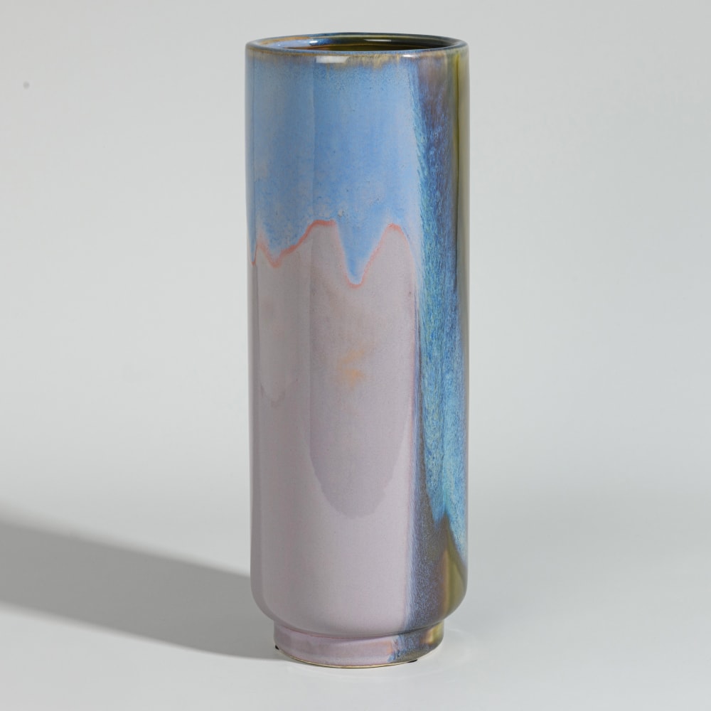 Vase en grès vert, rose et bleu H34