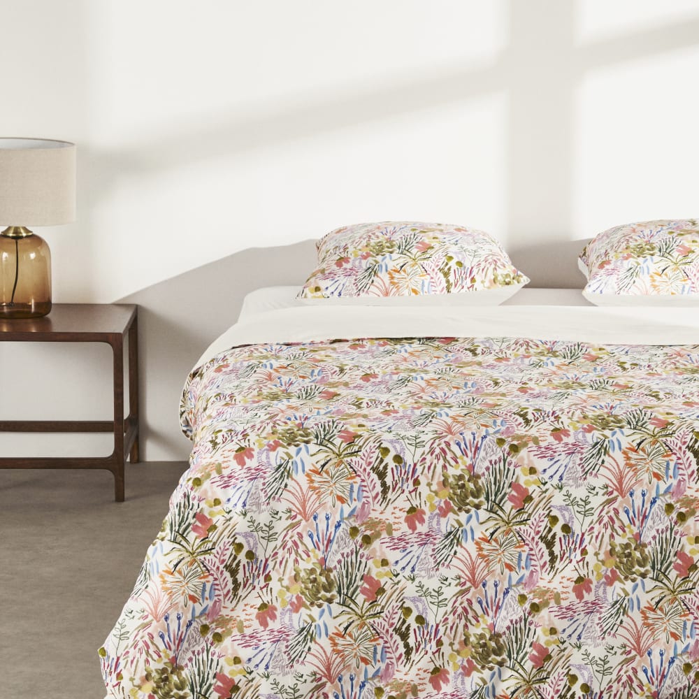 Parure de lit en coton bio motif végétal multicolore 240x220