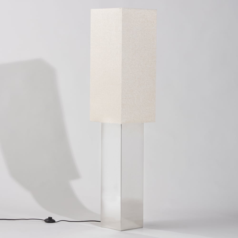 Lampadaire rectangulaire effet miroir et abat-jour en polyester recyclé crème H130