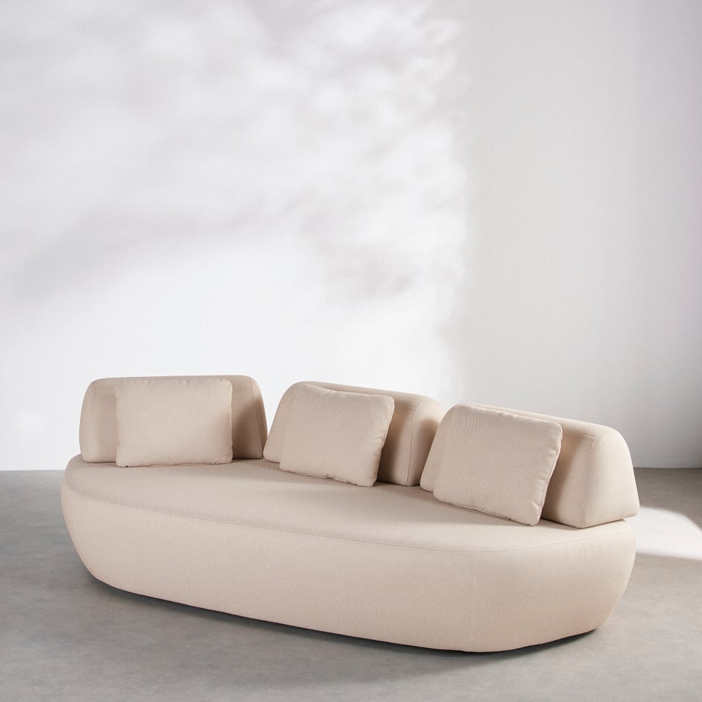 Canapé de jardin 3 places en textile beige