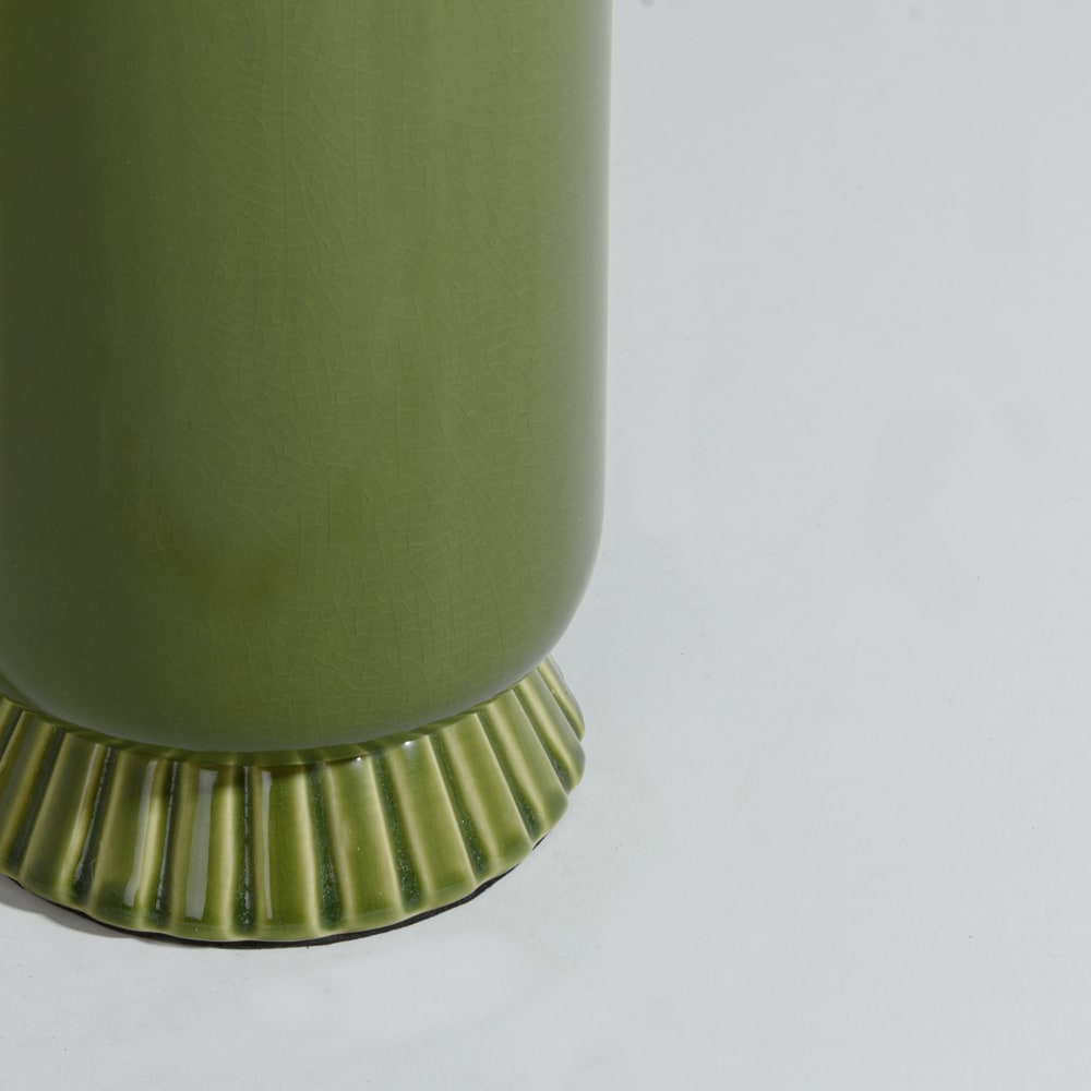Lampe en grès vert et abat-jour beige avec liséré vert, H49 cm — vue 4