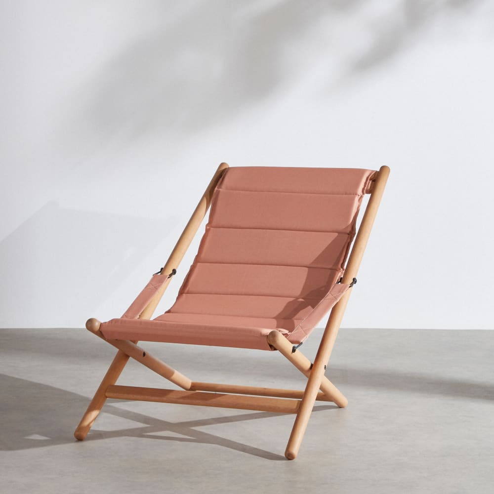 Transat en bois d'eucalyptus et toile en polyester recyclé marron noisette