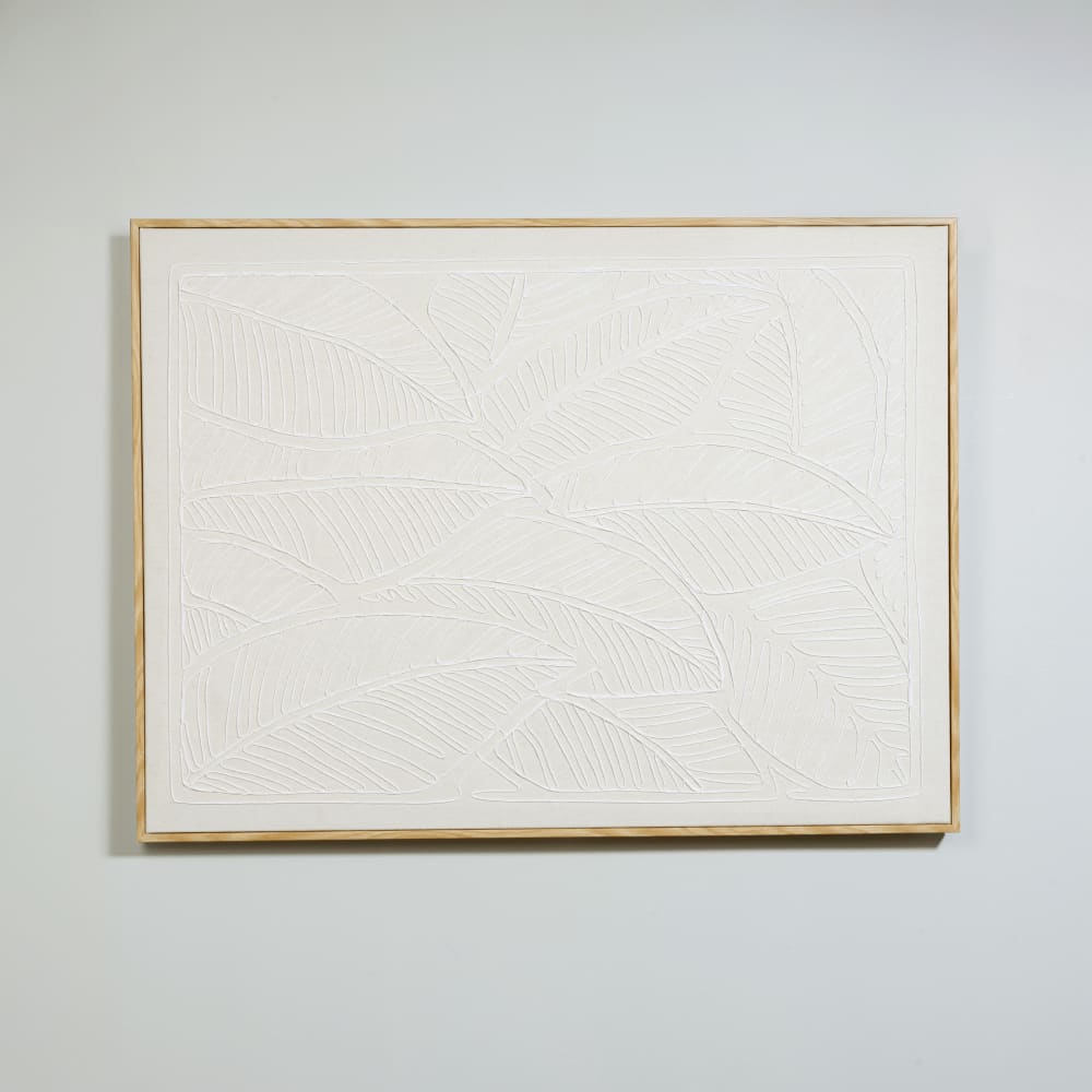 Toile en lin et broderies en relief beige et blanches 60x80 — vue 3