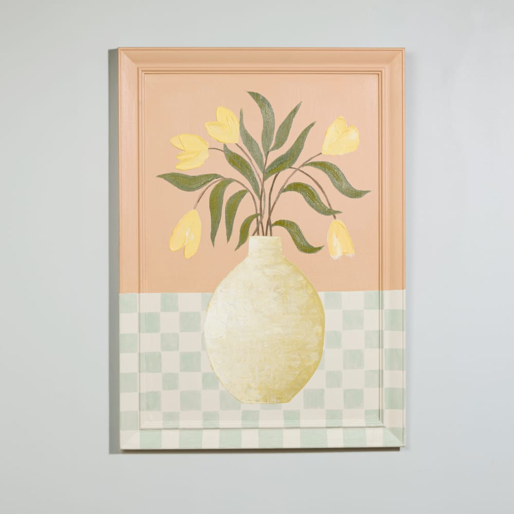 Tableau peint vase et fleurs multicolore 50x70