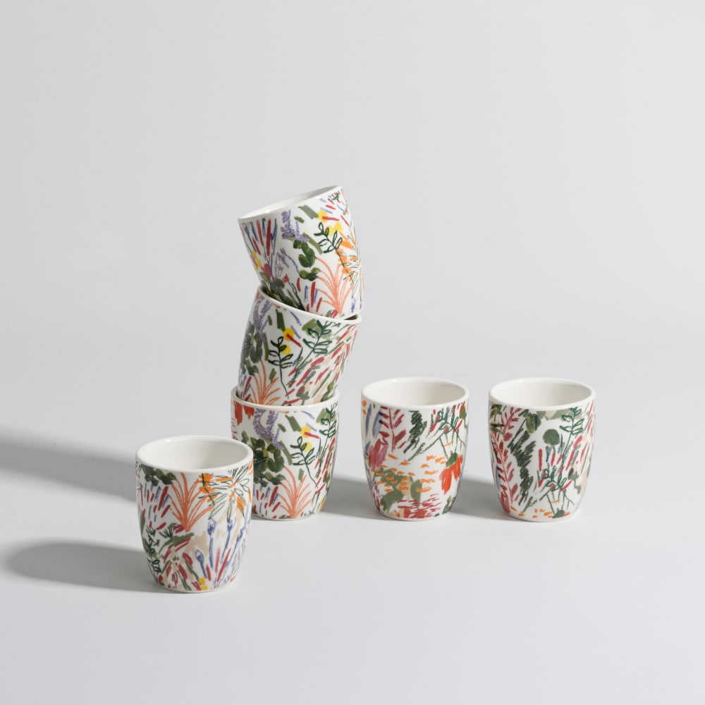 Coffret tasses (x6) en céramique motif végétal multicolore Coffret tasses (x6) en céramique motif végétal multicolore
