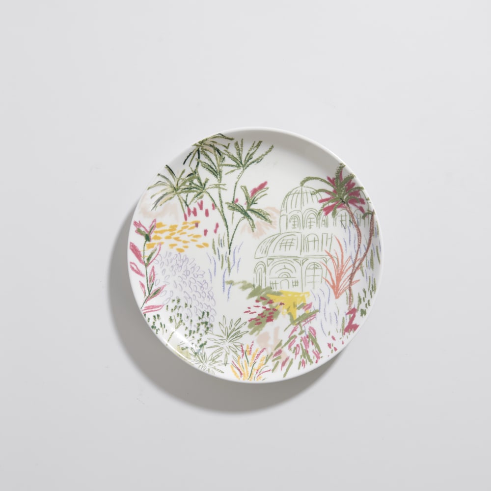 Assiette à dessert en céramique motif végétal multicolore