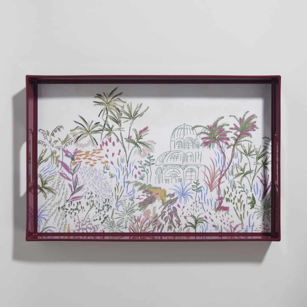 Plateau motifs végétaux multicolores