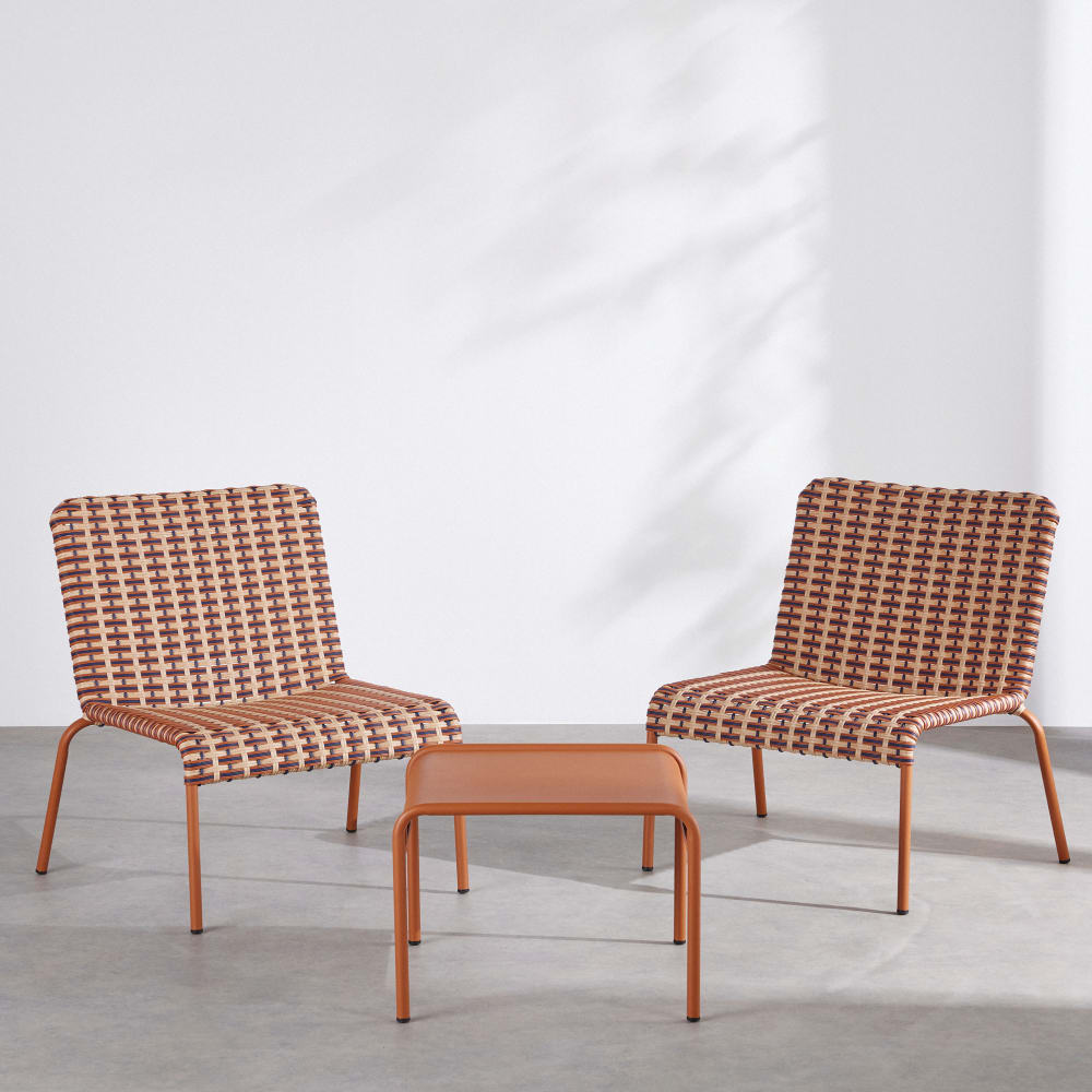 Salon de jardin 2 places en acier terracotta et résine multicolore