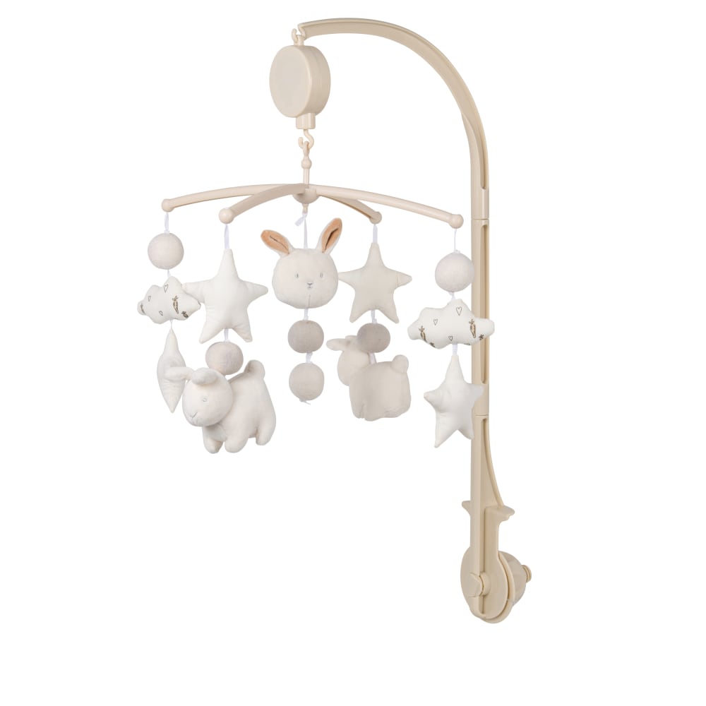 Musikalisches Mobile mit Sternen und Hasen in Beige und Camel -