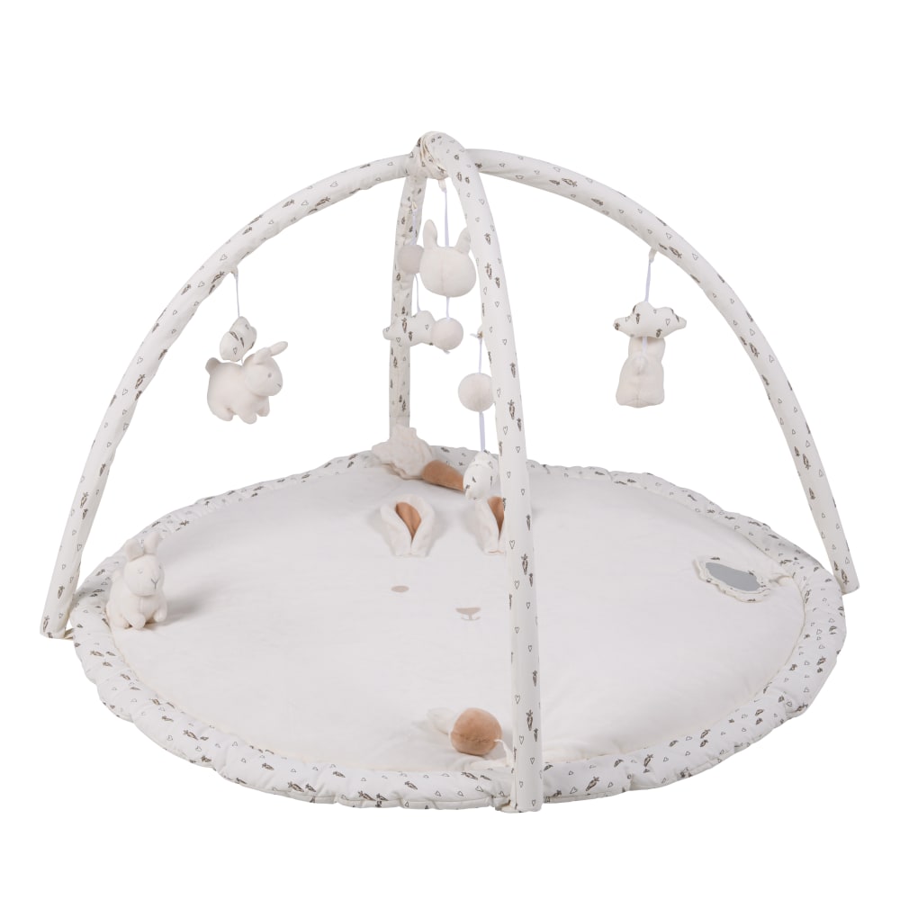 Tapis d'éveil tête de lapin beige, camel et anthracite