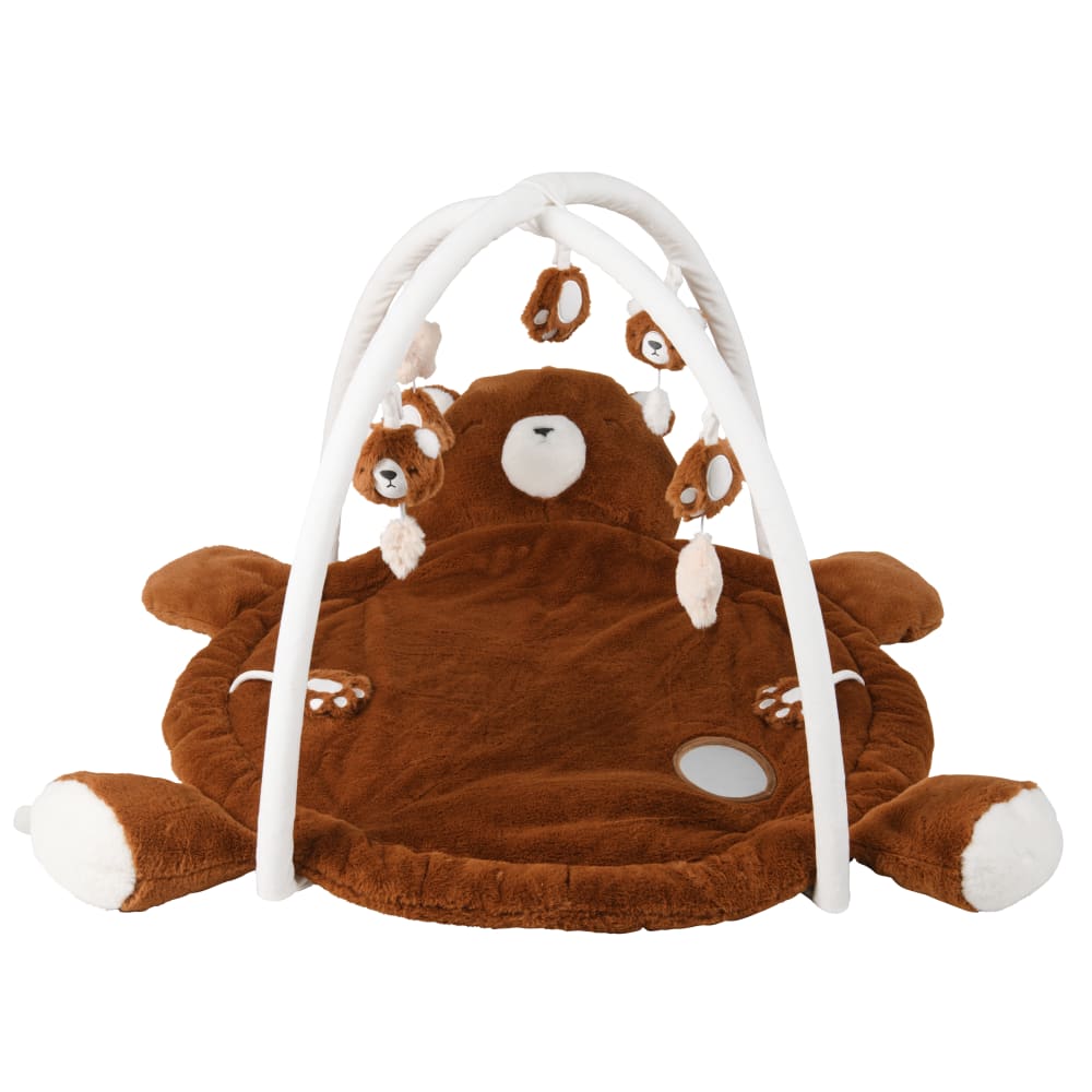 Tapis d'éveil ourson en polyester recyclé marron et écru