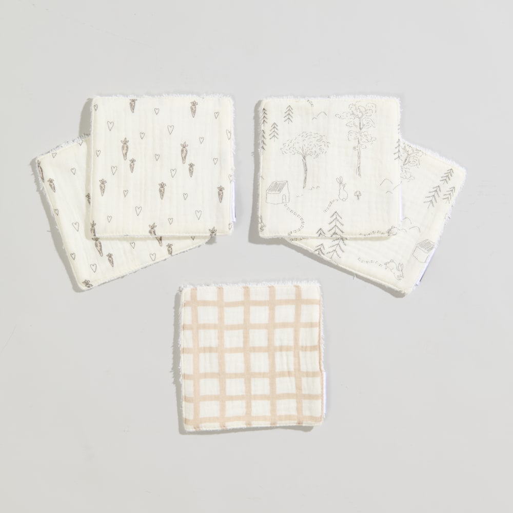 Cotons lavables en coton biologique écru motifs beiges et gris (x3) (Maisons du Monde) - Image 1