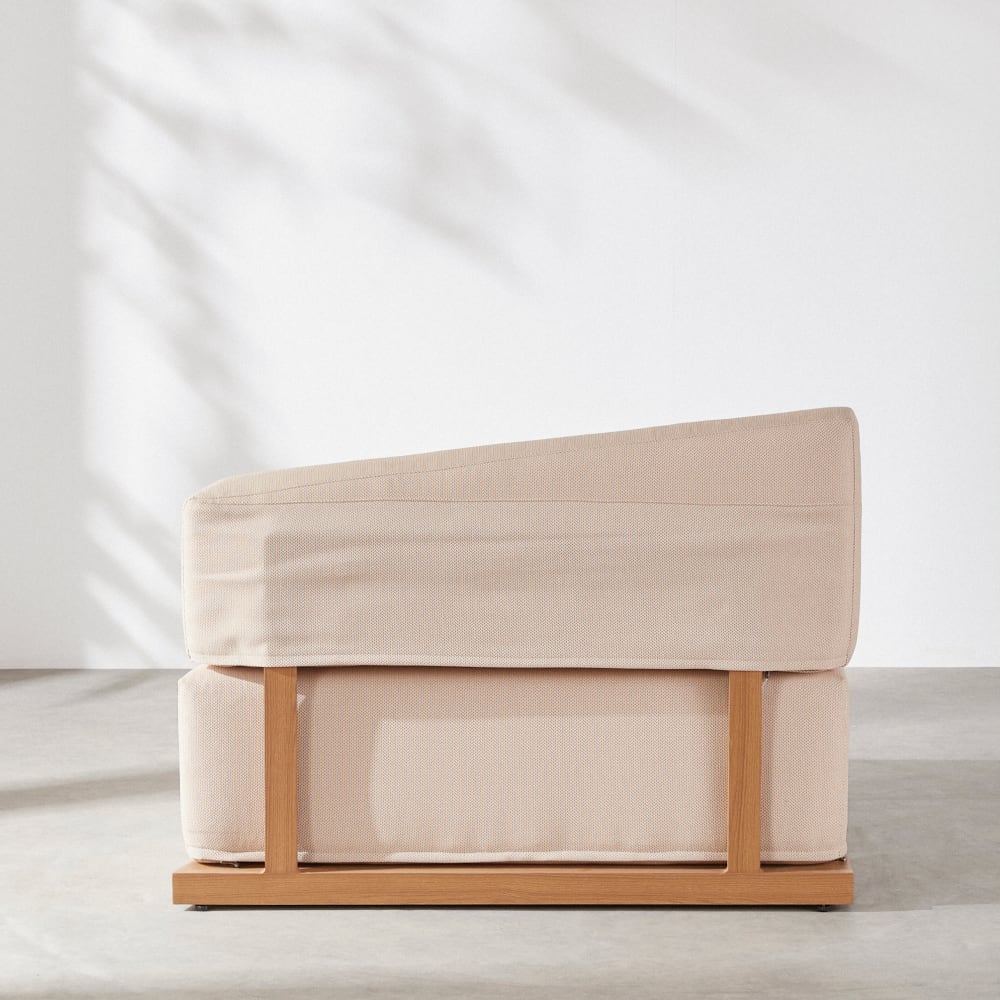 Chauffeuse asymétrique pente gauche pour canapé modulable de jardin professionnel en tissu polyester beige — vue 4