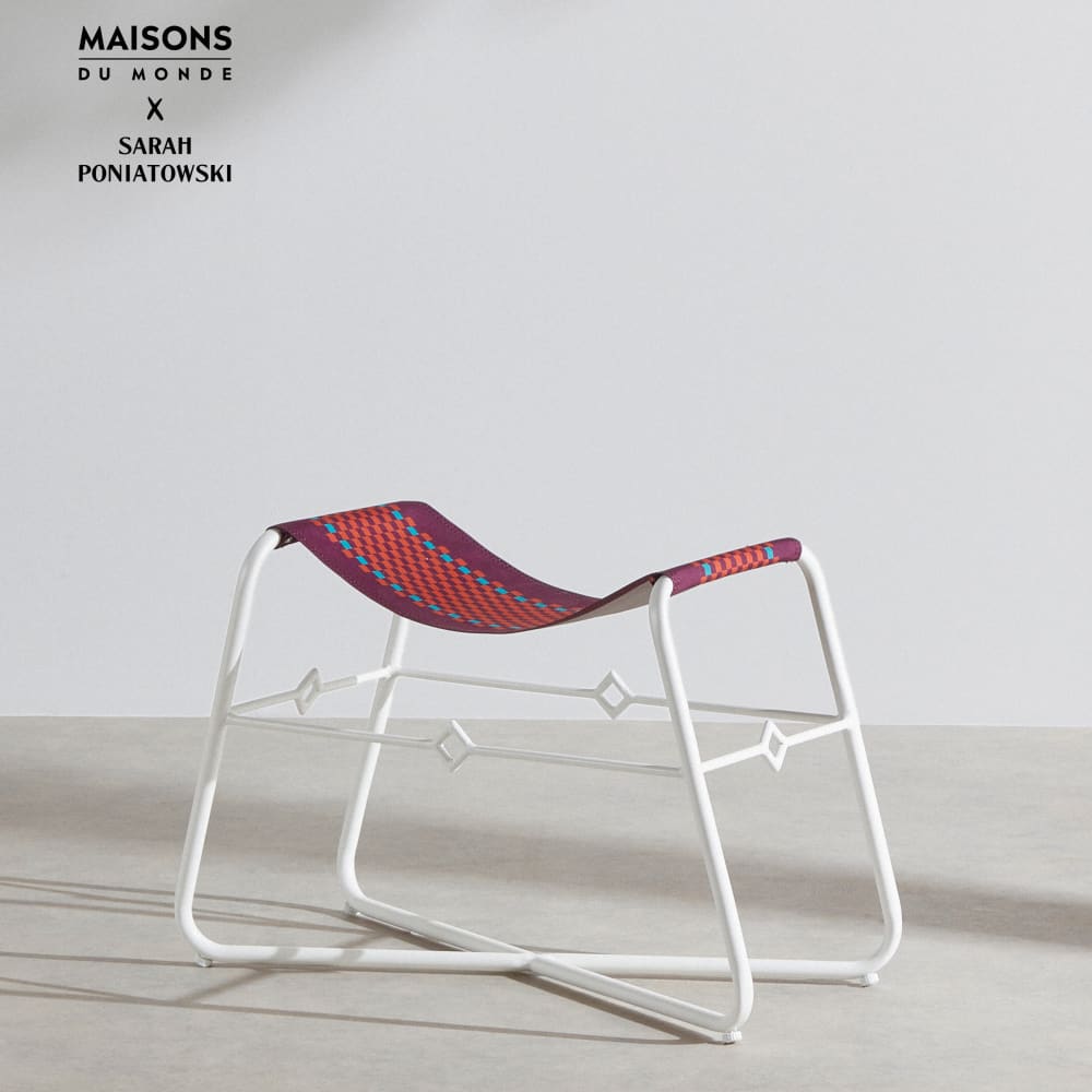 Tabouret en acier blanc - motif damier