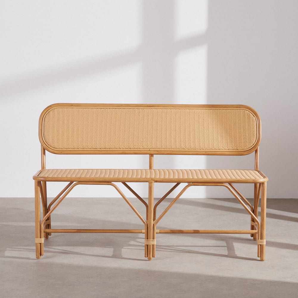 Banquette professionnelle 2 places en aluminium imitation bambou et résine tressée recyclée beige