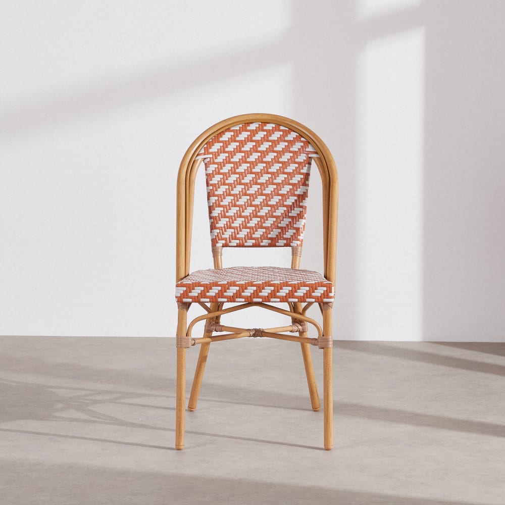 Chaise de jardin professionnelle en aluminium imitation bambou et résine tressée recyclée blanche et terracotta