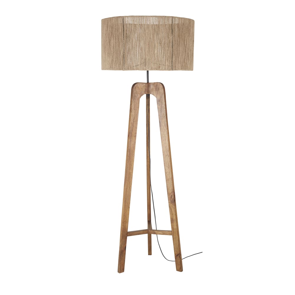 Lampadaire en bois de manguier et abat-jour en fil de jute, H154 cm