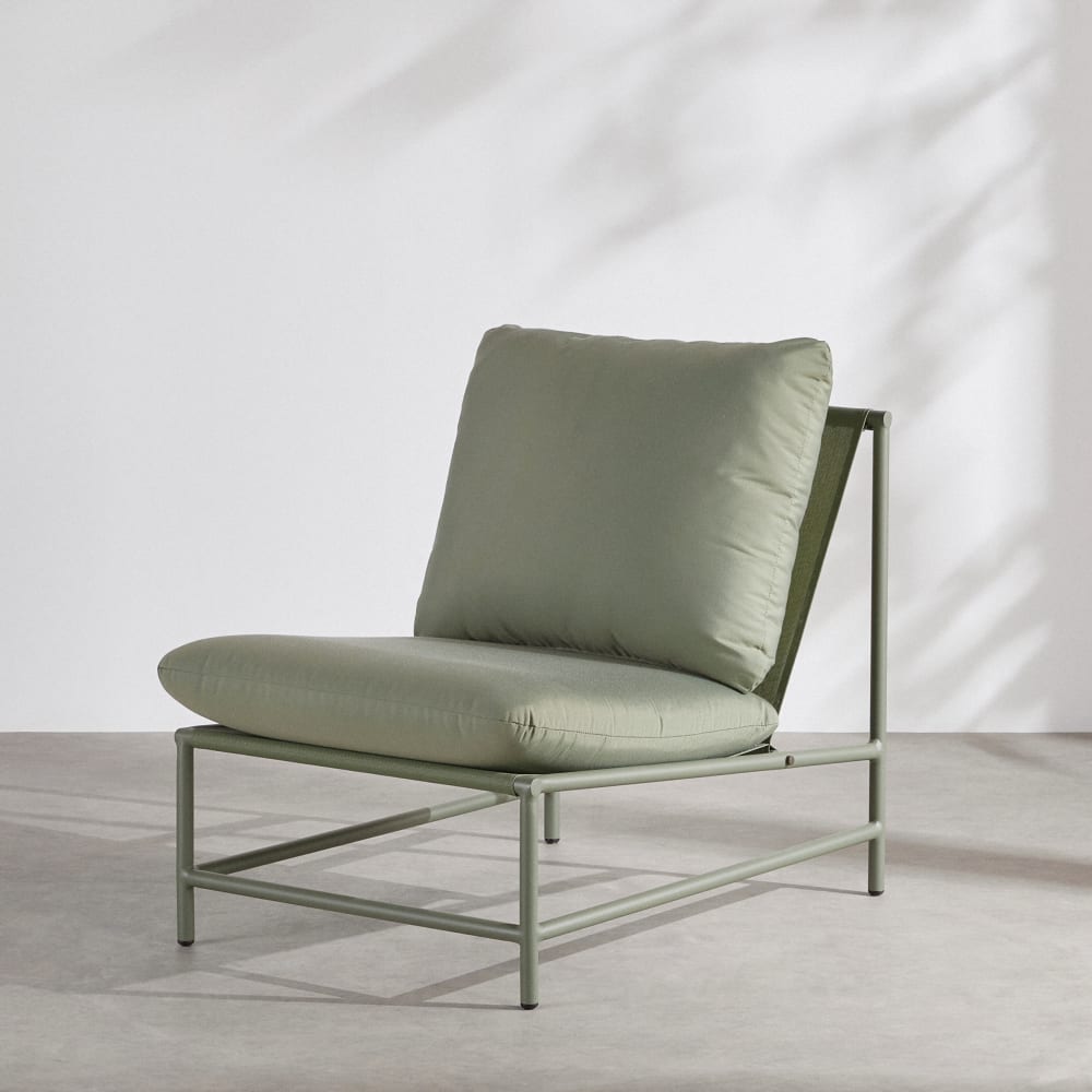 Fauteuil de jardin en aluminium, textilène et coussins en polyester recyclé vert kaki