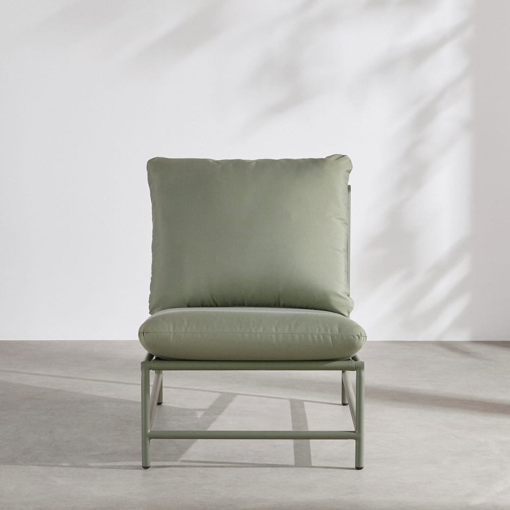 Fauteuil de jardin en aluminium, textilène et coussins en tissu polyester recyclé vert kaki — vue 3