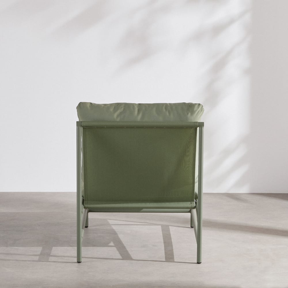 Fauteuil de jardin en aluminium, textilène et coussins en tissu polyester recyclé vert kaki — vue 4