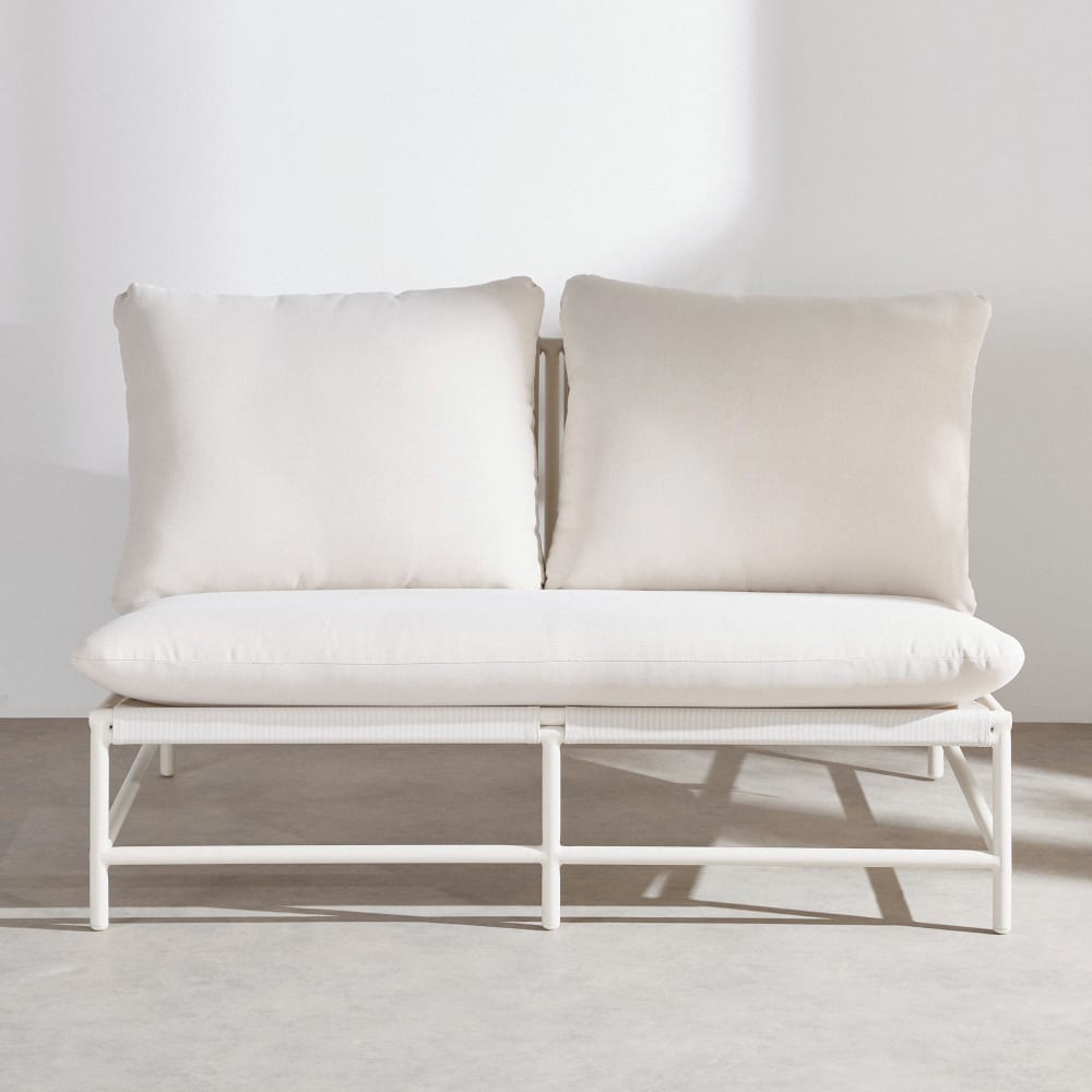 Canapé de jardin 2 places en aluminium, textilène et coussins en polyester recyclé coloris argile