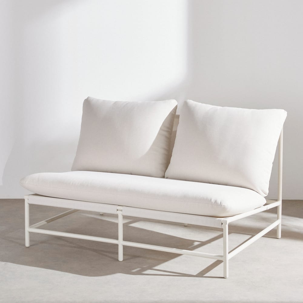 Canapé de jardin 2 places en aluminium, textilène et coussins en polyester recyclé coloris argile