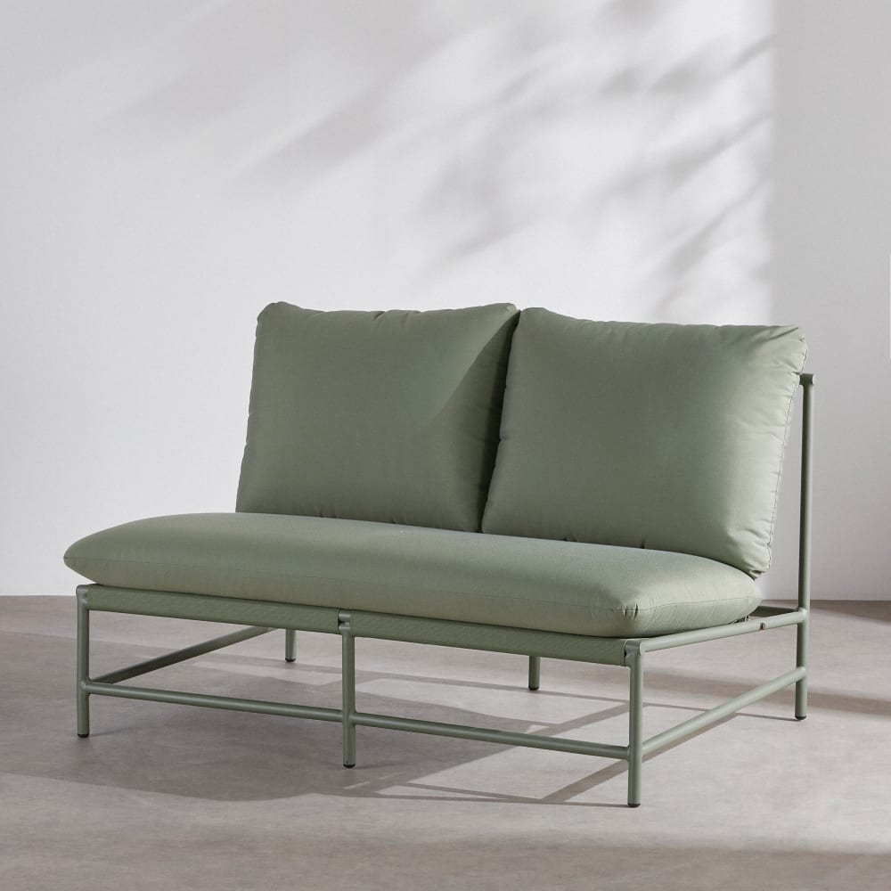 Canapé de jardin 2 places en aluminium, textilène et coussins en tissu polyester recyclé vert kaki — vue 3