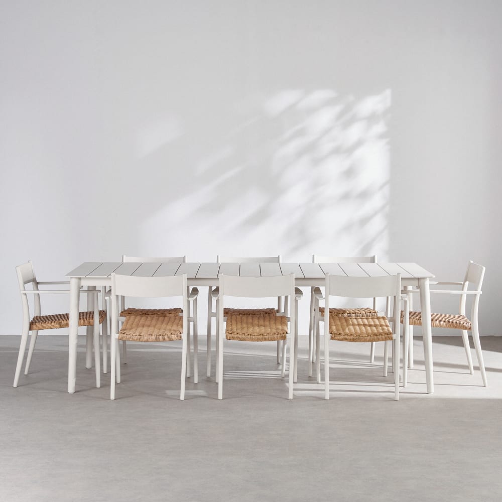 Ensemble table et 8 chaises de jardin en aluminium coloris argile et...