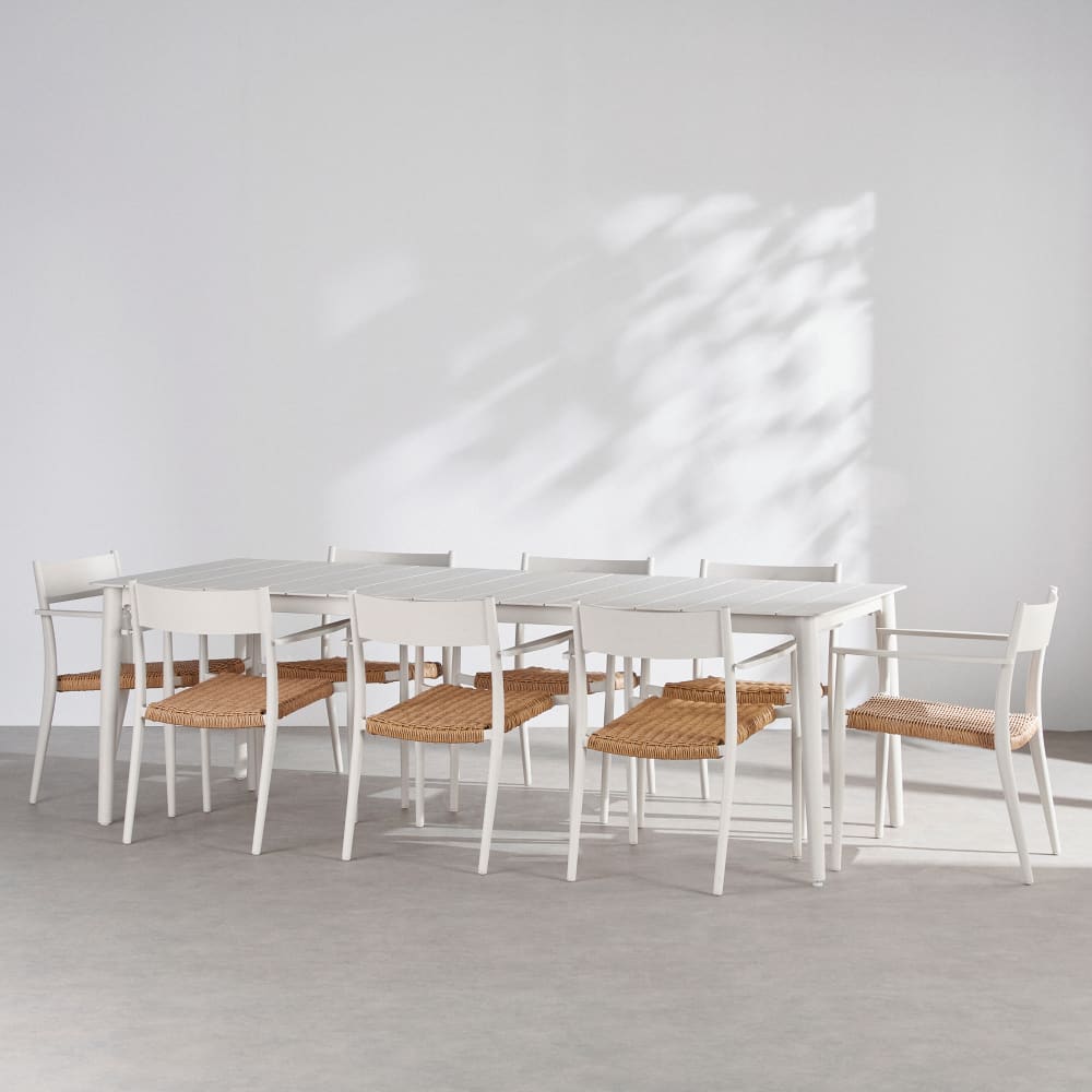 Ensemble table et 8 chaises de jardin en aluminium coloris argile et résine beige