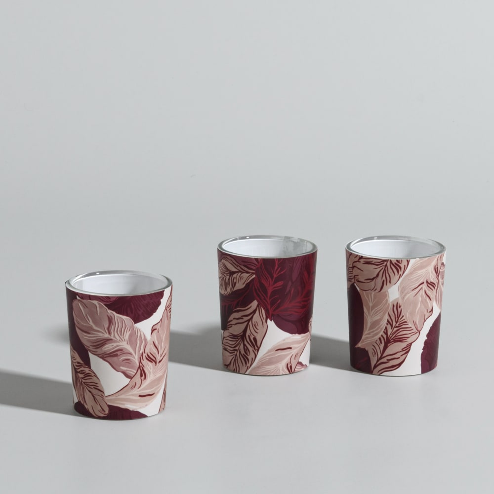 Coffret bougies lumignons parfumées (x3) en verre bordeaux et beige