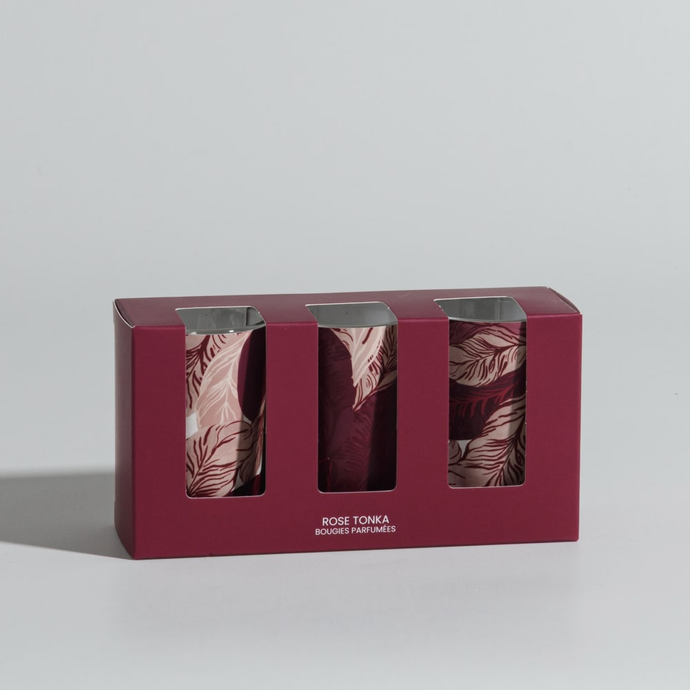 Coffret bougies lumignons parfumées (x3) en verre bordeaux et beige - Maisons du Monde