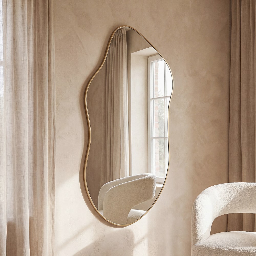 Grand miroir organique en acier doré, 70x155 cm
