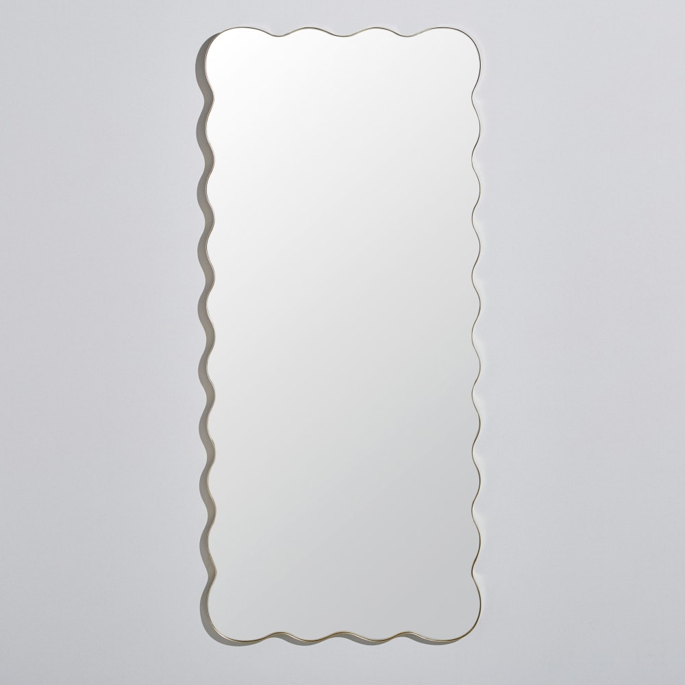 Grand miroir rectangulaire ondulé en acier doré, 70x160 cm