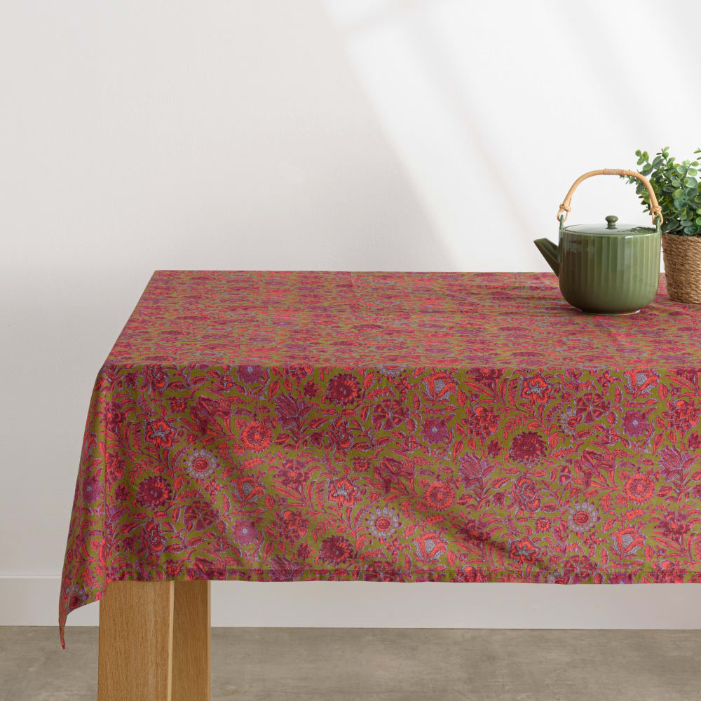 Nappe en coton motif floral tricolore 150x250