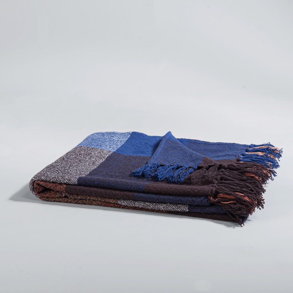 Plaid en coton tissé à carreaux tricolores 130x170