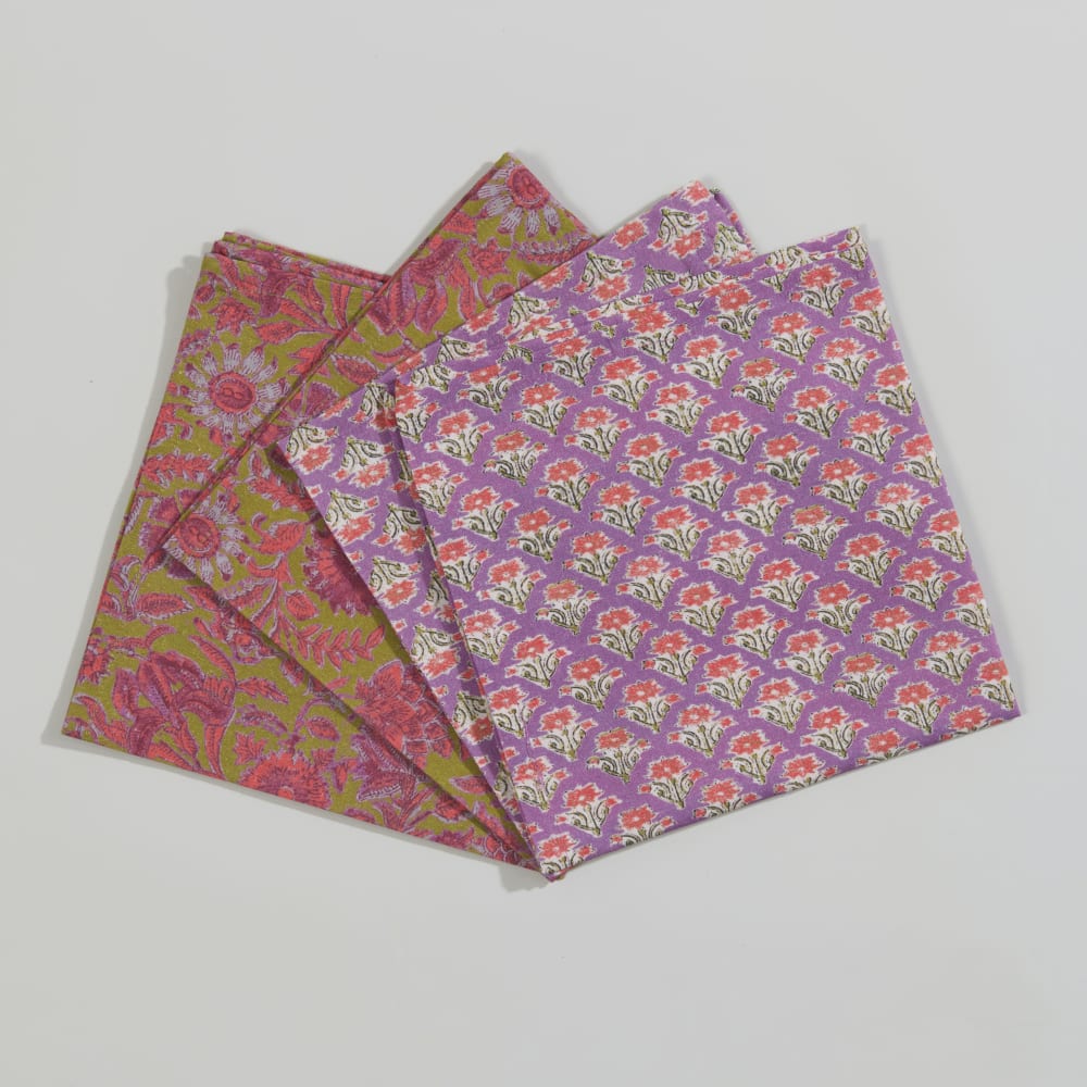 Serviettes en coton motif floral tricolore 45x45 (x2)