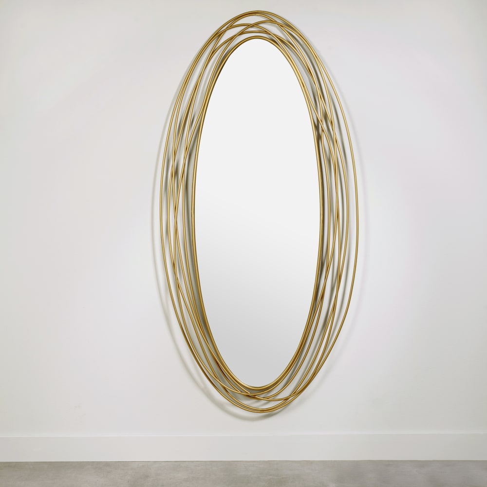 Grand miroir ovale en fer forgé doré, 70x150 cm