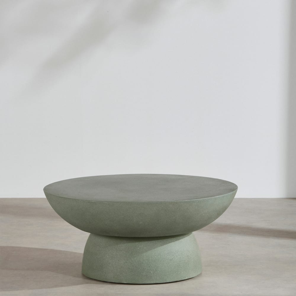 Table basse de jardin en pierre et ciment vert, D80 cm