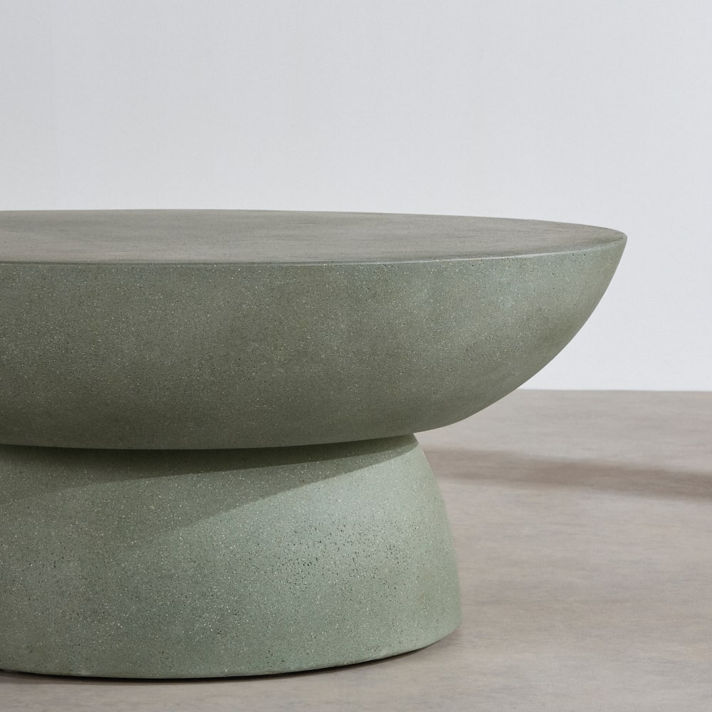 Table basse de jardin en pierre et ciment vert, D80 cm